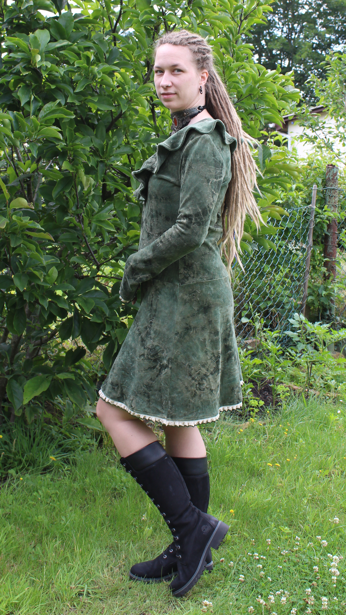 Nicky Samt Kleid Dragon in Grün/Beige